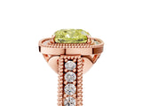 Rose gold Fancy Yellow Cushion  Cut Halo Diamond Ring with Pavé Band and Four-Prong Setting_96