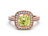 Rose gold Fancy Yellow Cushion  Cut Halo Diamond Ring with Pavé Band and Milgrain Prong Setting_32