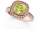 Rose gold Fancy Yellow Cushion  Cut Halo Diamond Ring with Pavé Band and Milgrain Prong Setting_33