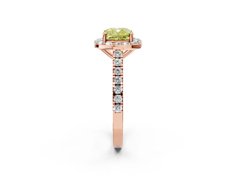 Rose gold Fancy Yellow Cushion Cut Halo Diamond Ring with Pavé Band and Three-Prong Setting_2