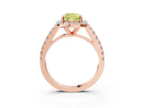 Rose gold Fancy Yellow Cushion Cut Halo Diamond Ring with Pavé Band and Three-Prong Setting_3