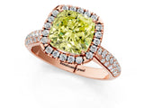 Rose gold Fancy Yellow Cushion Cut Halo Diamond Ring with Pavé Band_1