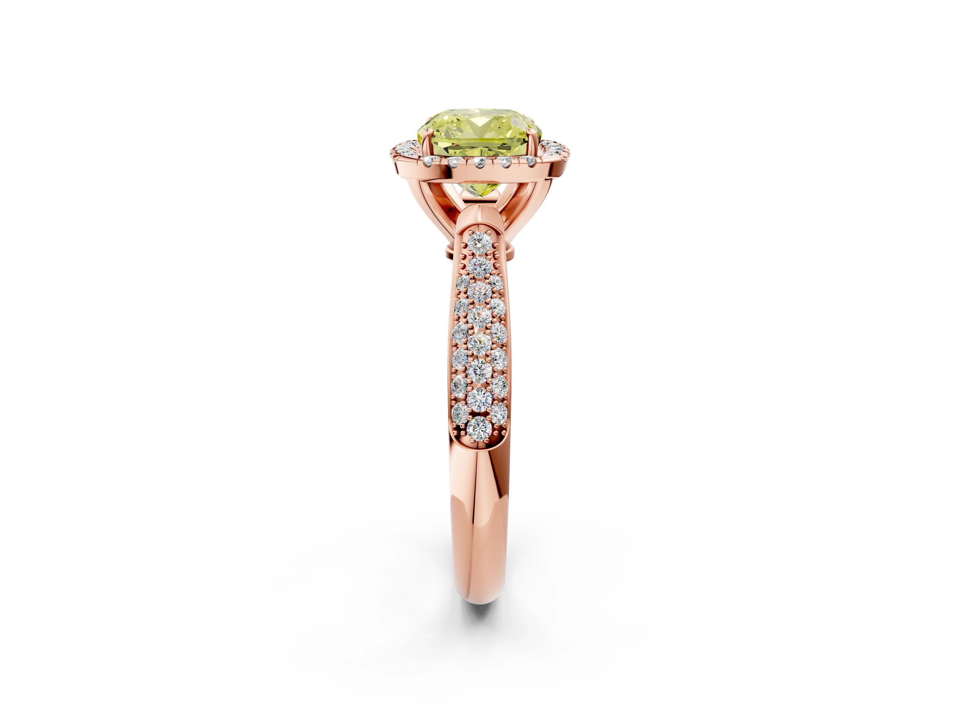Rose gold Fancy Yellow Cushion Cut Halo Diamond Ring with Pavé Band_2