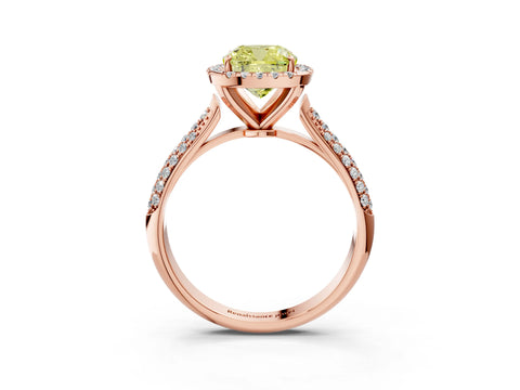 Rose gold Fancy Yellow Cushion Cut Halo Diamond Ring with Pavé Band_3