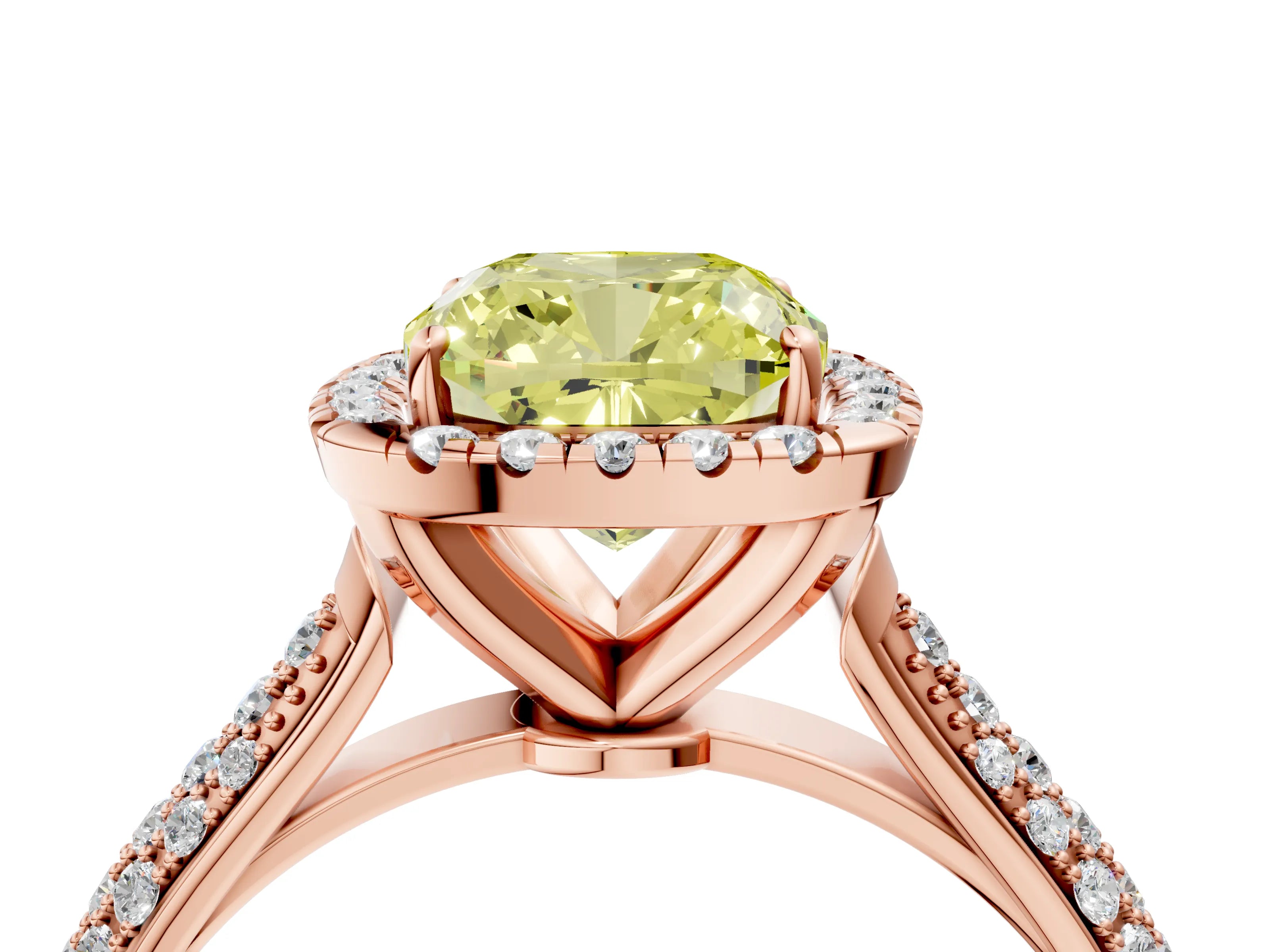 Rose gold Fancy Yellow Cushion Cut Halo Diamond Ring with Pavé Band_4