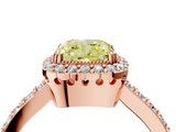 Rose gold Fancy Yellow Cushion  Cut Halo Diamond Ring with Pave Band and Four-Prong Setting_28