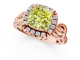 Rose gold Fancy Yellow Cushion  Cut Halo Diamond Ring with Scrollwork Band and Four-Prong Setting_83
