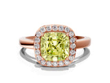 Rose gold Fancy Yellow Cushion Cut Halo Diamond Ring with Solitaire Band and Prong Setting