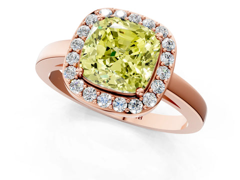 Rose gold Fancy Yellow Cushion Cut Halo Diamond Ring with Solitaire Band and Prong Setting_1