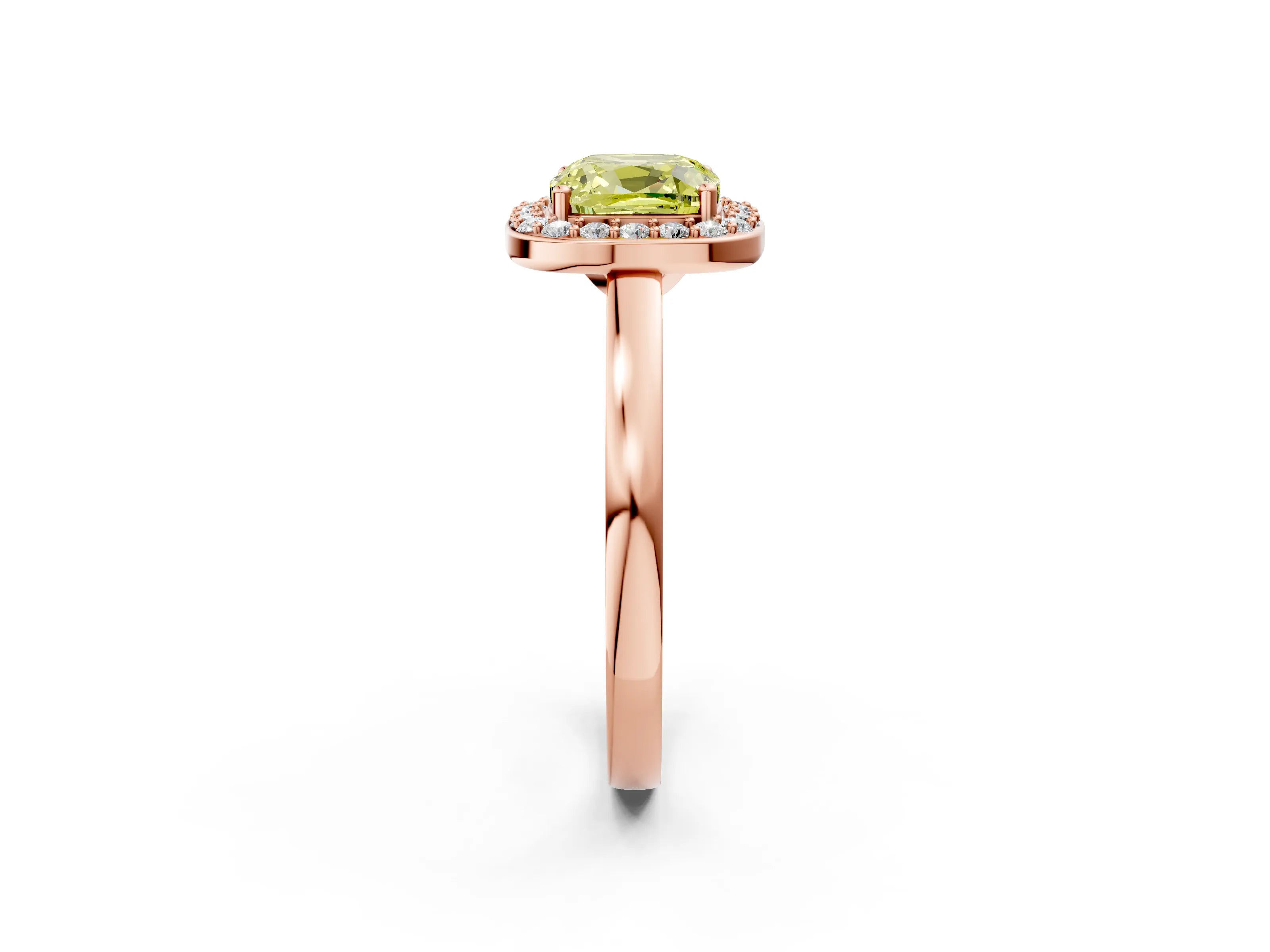 Rose gold Fancy Yellow Cushion Cut Halo Diamond Ring with Solitaire Band and Prong Setting_2