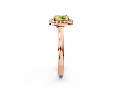Rose gold Fancy Yellow Cushion Cut Halo Diamond Ring with Solitaire Band and Prong Setting_2