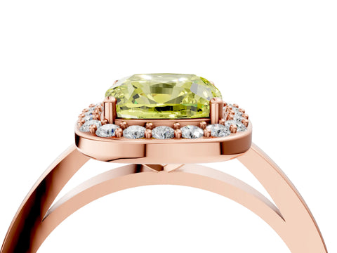 Rose gold Fancy Yellow Cushion Cut Halo Diamond Ring with Solitaire Band and Prong Setting_4