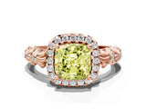 Rose gold Fancy Yellow Cushion Cut Halo Diamond Solitaire with Filigree Band and Four-Prong Setting