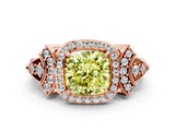 Rose gold Fancy Yellow Cushion Cut Halo Diamond Split Shank Engagement Ring with Four-Prong Setting