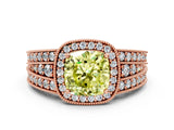 Rose gold Fancy Yellow Cushion Cut Halo Diamond Split Shank Ring with Prong Setting