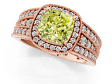 Rose gold Fancy Yellow Cushion Cut Halo Diamond Split Shank Ring with Prong Setting_1