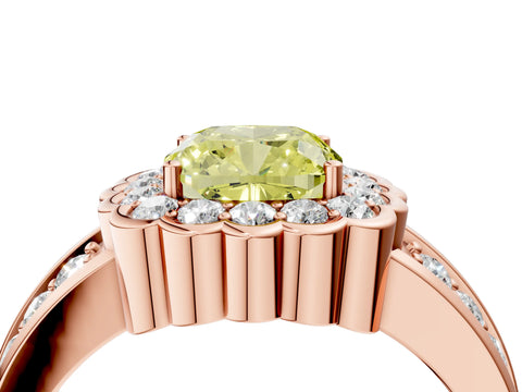 Rose gold Fancy Yellow Cushion Cut Halo Diamond Split Shank Ring with Scalloped Prong Setting_4