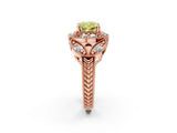 Rose gold Fancy Yellow Cushion Cut Halo Milgrain Diamond Engagement Ring with Leaf Band and Four-Prong Setting_2