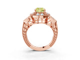 Rose gold Fancy Yellow Cushion Cut Halo Milgrain Diamond Engagement Ring with Leaf Band and Four-Prong Setting_3