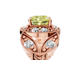 Rose gold Fancy Yellow Cushion Cut Halo Milgrain Diamond Engagement Ring with Leaf Band and Four-Prong Setting_5