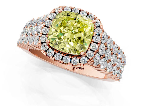 Rose gold Fancy Yellow Cushion Cut Halo Pavé Diamond Engagement Ring with Split Shank and Four-Prong Setting_4