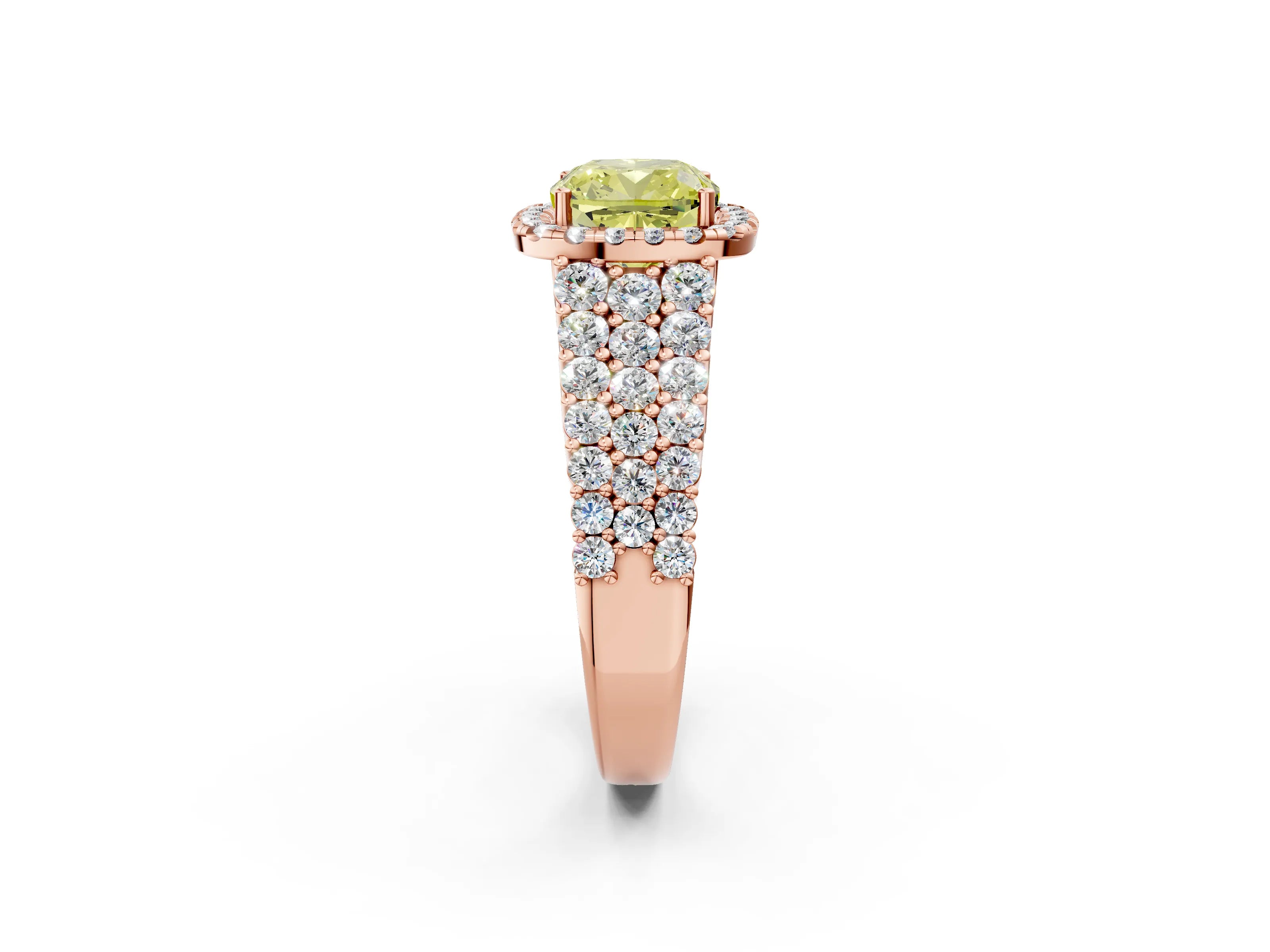 Rose gold Fancy Yellow Cushion Cut Halo Pavé Diamond Engagement Ring with Split Shank and Four-Prong Setting_5