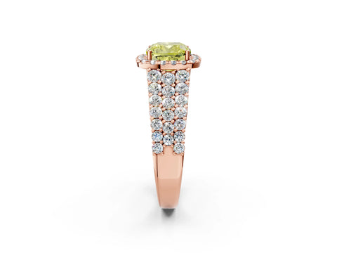 Rose gold Fancy Yellow Cushion Cut Halo Pavé Diamond Engagement Ring with Split Shank and Four-Prong Setting_5