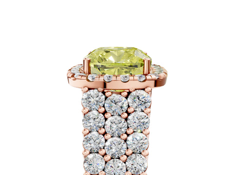 Rose gold Fancy Yellow Cushion Cut Halo Pavé Diamond Engagement Ring with Split Shank and Four-Prong Setting_8