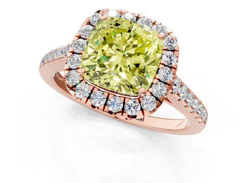 Rose gold Fancy Yellow Cushion Cut Halo Pave Diamond Engagement Ring with Four-Prong Setting_1