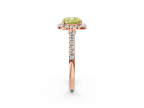 Rose gold Fancy Yellow Cushion Cut Halo Pave Diamond Engagement Ring with Four-Prong Setting_2