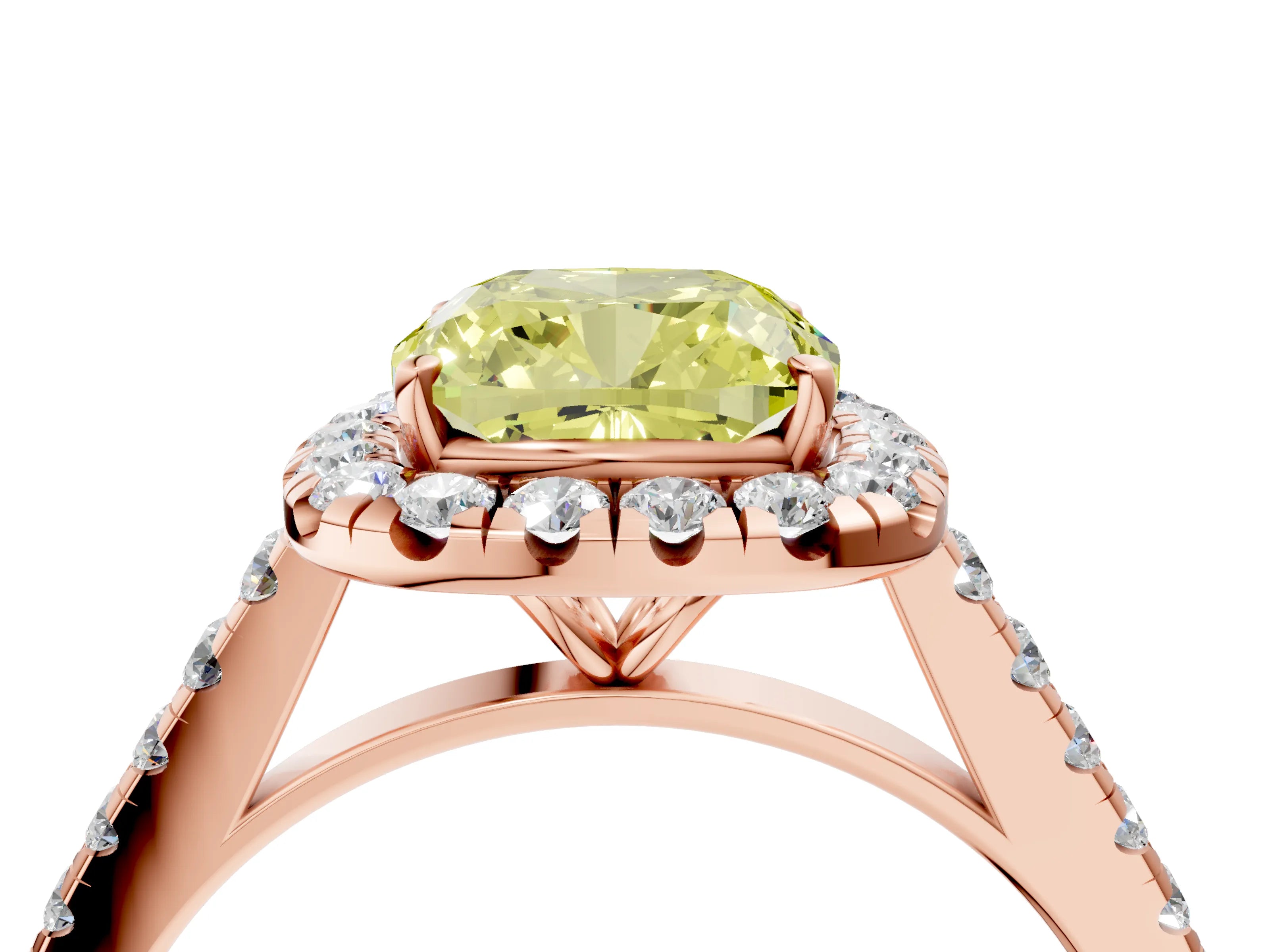 Rose gold Fancy Yellow Cushion Cut Halo Pave Diamond Engagement Ring with Four-Prong Setting_4