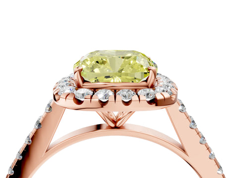 Rose gold Fancy Yellow Cushion Cut Halo Pave Diamond Engagement Ring with Four-Prong Setting_4