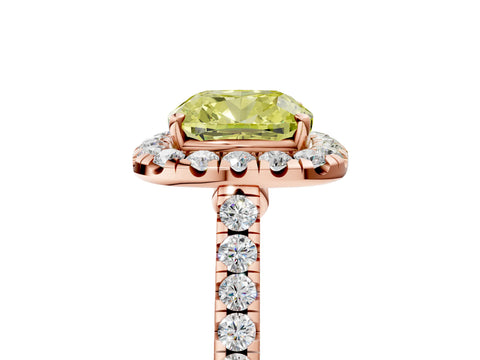 Rose gold Fancy Yellow Cushion Cut Halo Pave Diamond Engagement Ring with Four-Prong Setting_5