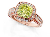 Rose gold Fancy Yellow Cushion  Cut Halo Pave Split Shank Prong Setting Ring_32