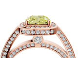 Rose gold Fancy Yellow Cushion  Cut Halo Pave Split Shank Prong Setting Ring_35