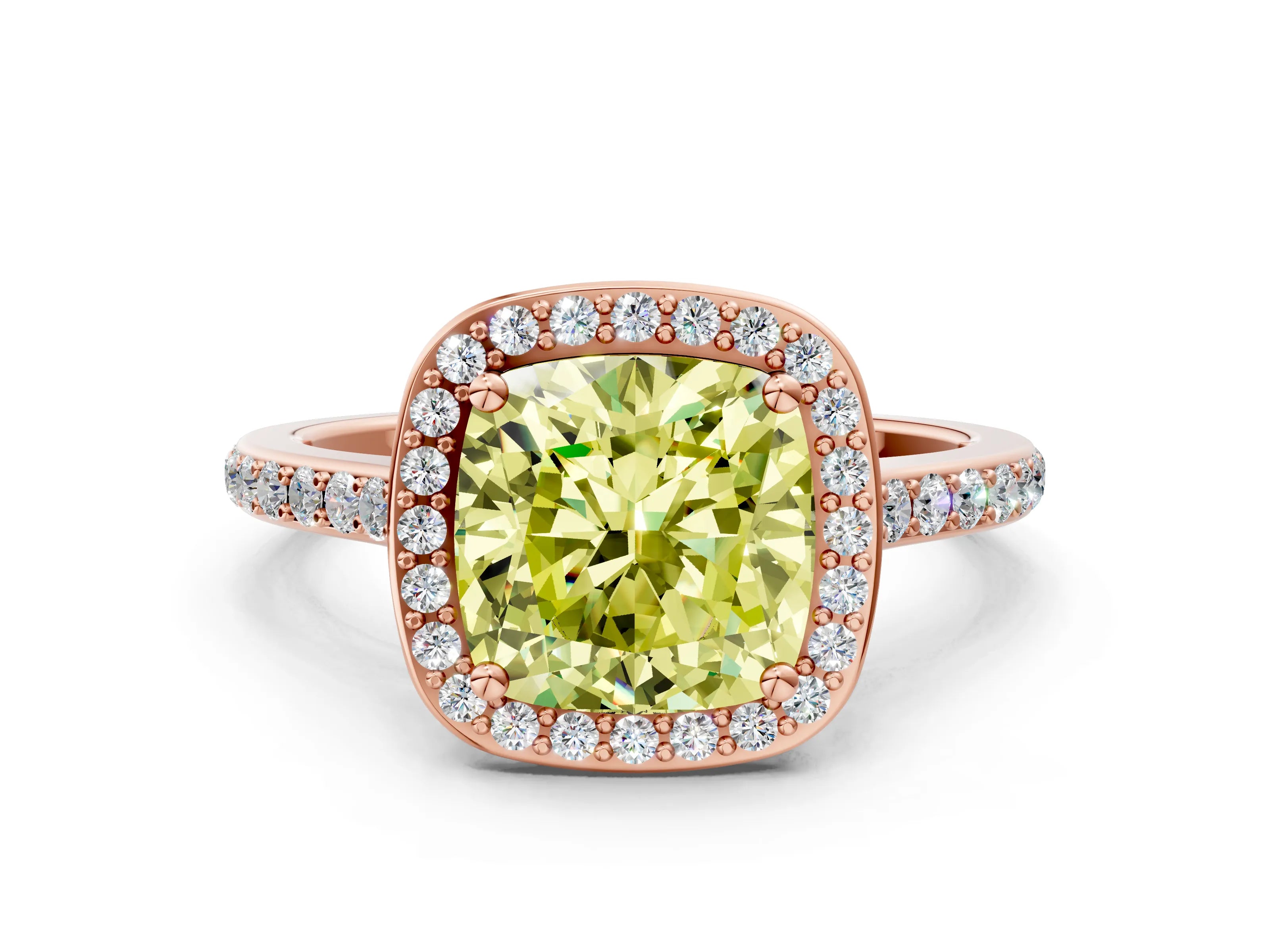 Rose gold Fancy Yellow Cushion Cut Halo Round Diamond Pavé Band with Four-Prong Setting_3