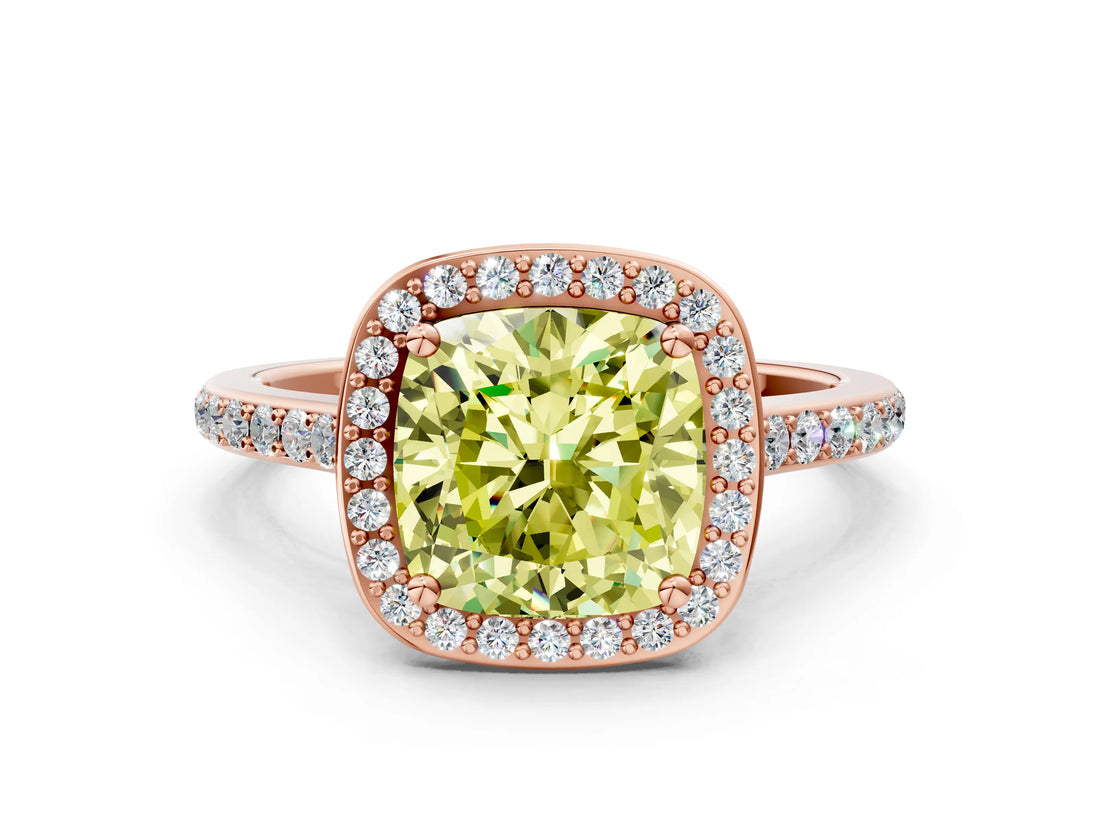Rose gold Fancy Yellow Cushion Cut Halo Round Diamond Pavé Band with Four-Prong Setting_3