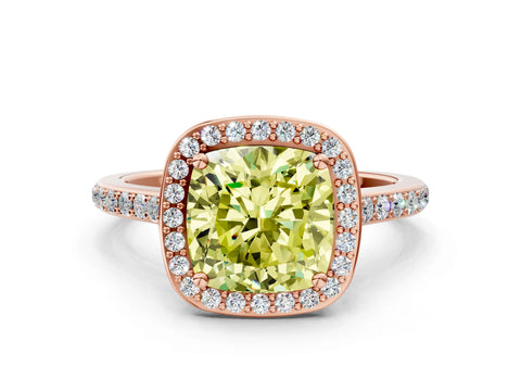 Rose gold Fancy Yellow Cushion Cut Halo Round Diamond Pavé Band with Four-Prong Setting_3