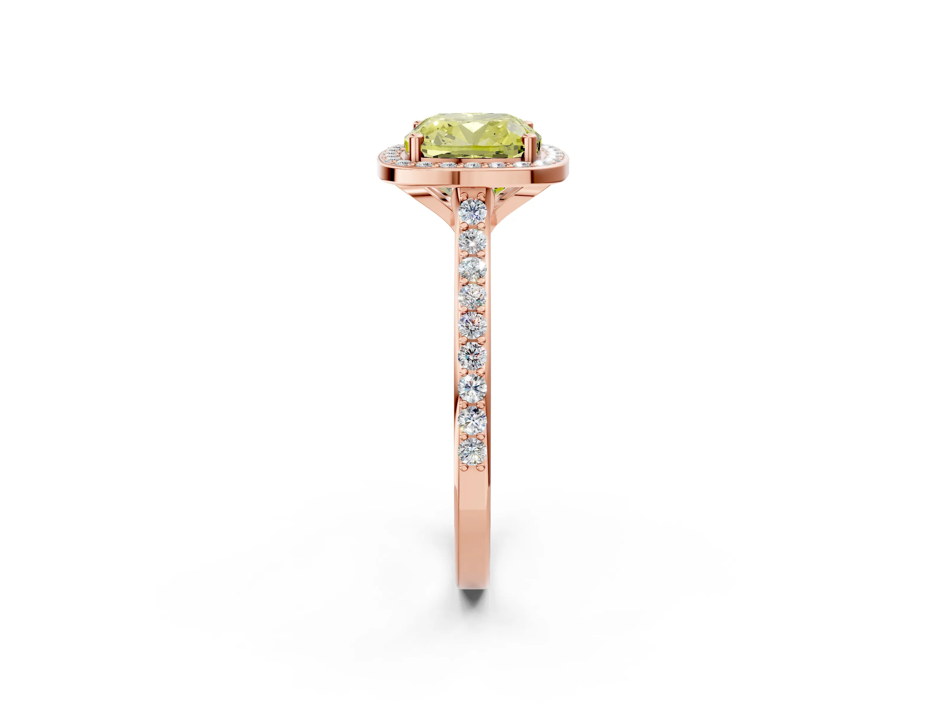 Rose gold Fancy Yellow Cushion Cut Halo Round Diamond Pavé Band with Four-Prong Setting_5