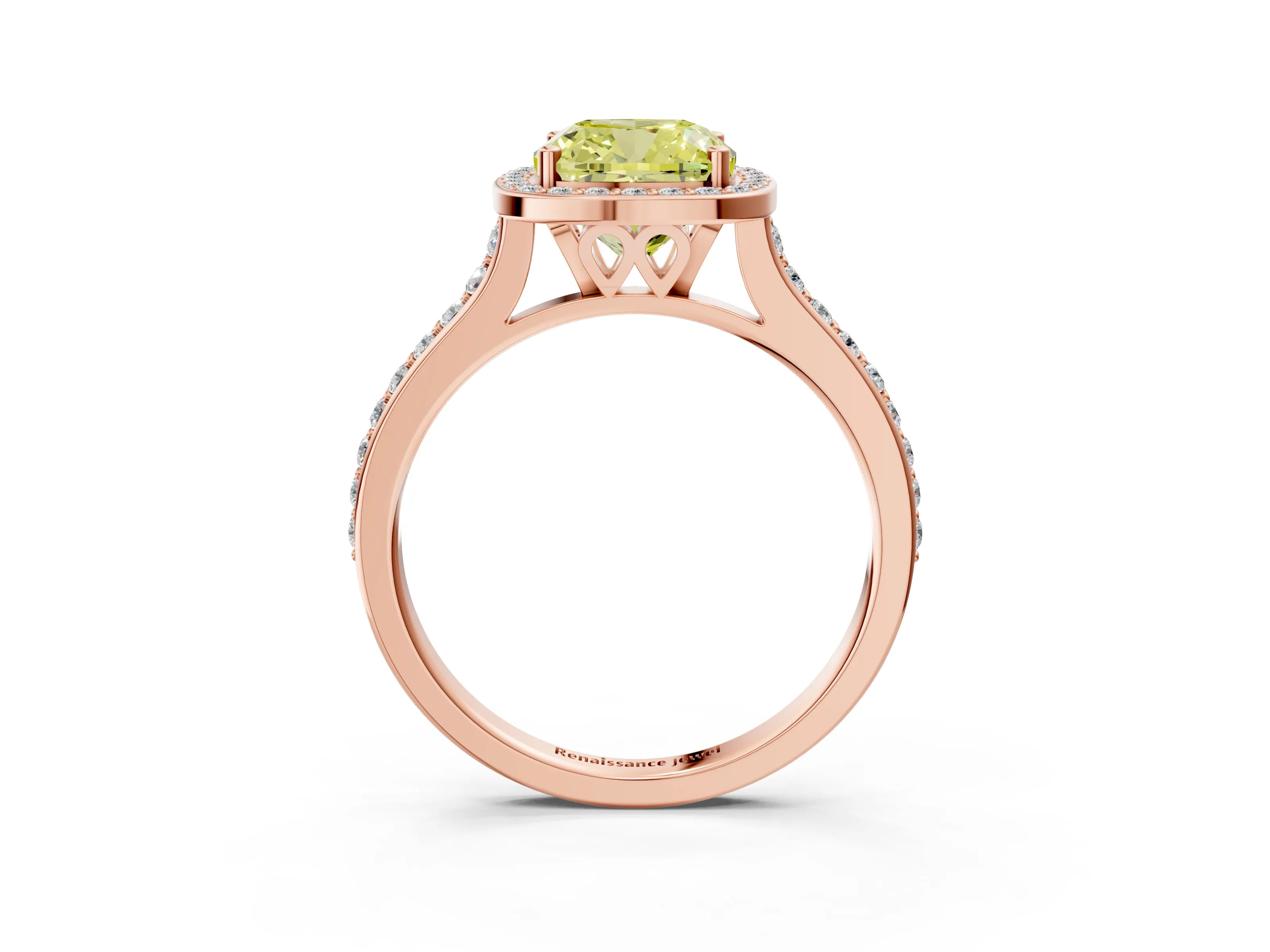 Rose gold Fancy Yellow Cushion Cut Halo Round Diamond Pavé Band with Four-Prong Setting_6