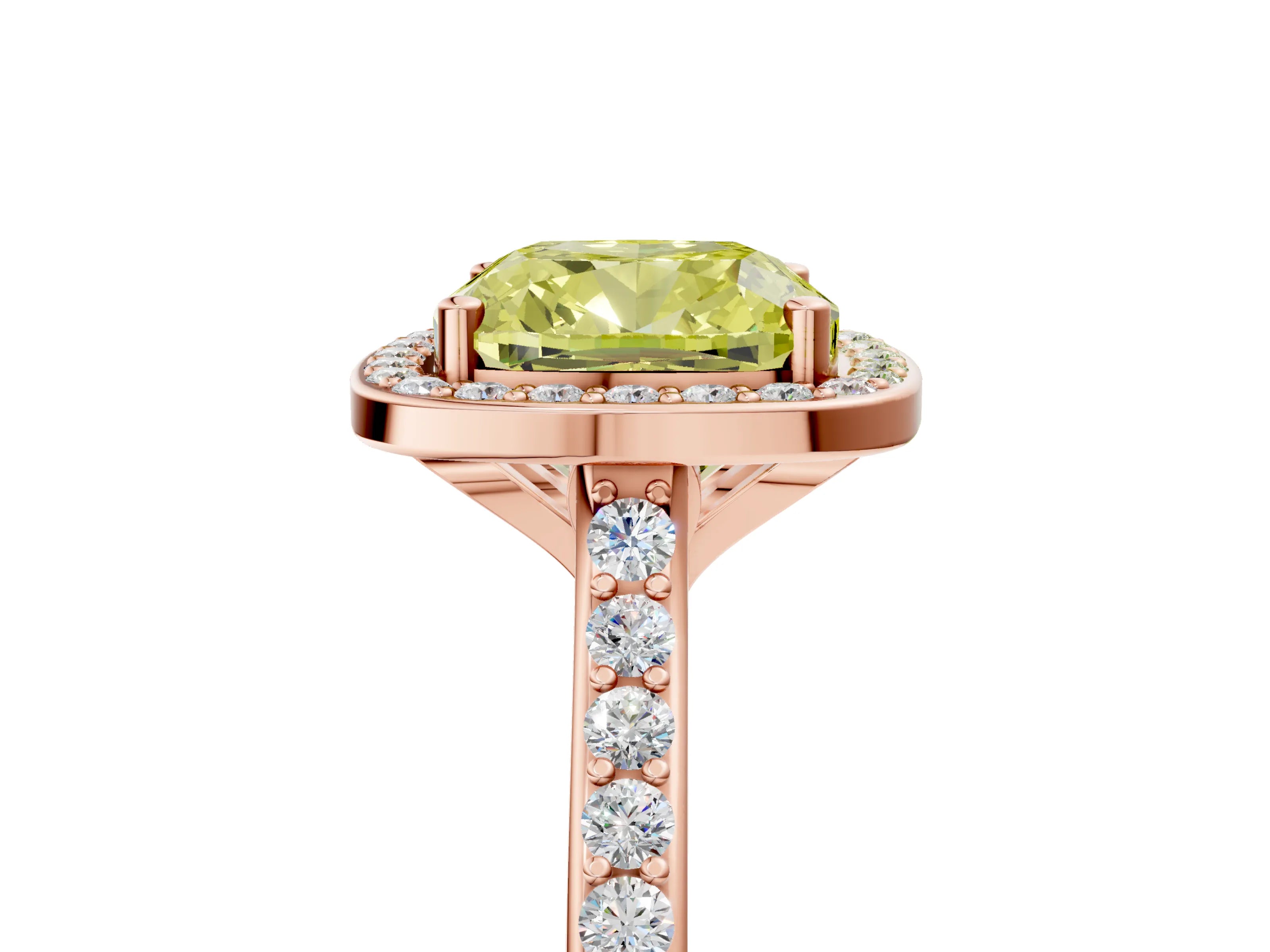 Rose gold Fancy Yellow Cushion Cut Halo Round Diamond Pavé Band with Four-Prong Setting_8