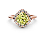 Rose gold Fancy Yellow Cushion Cut Halo Round Diamond Solitaire Engagement Ring with Pave Band and Four-Prong Setting_12