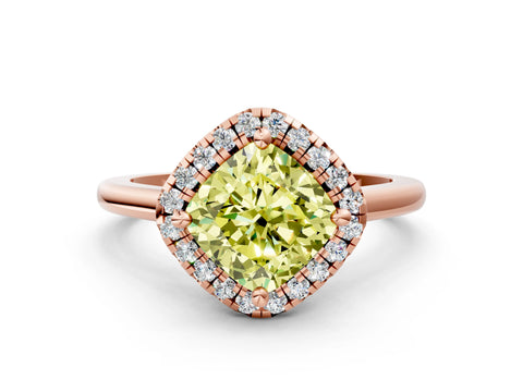 Rose gold Fancy Yellow Cushion Cut Halo Round Diamond Solitaire Engagement Ring with Pave Band and Four-Prong Setting_12