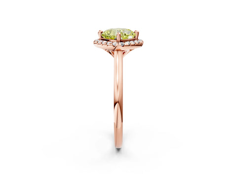 Rose gold Fancy Yellow Cushion Cut Halo Round Diamond Solitaire Engagement Ring with Pave Band and Four-Prong Setting_14