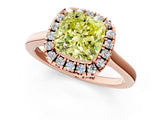 Rose gold Fancy Yellow Cushion Cut Halo Round Diamond Solitaire Ring with Pavé Band and Four-Prong Setting_13