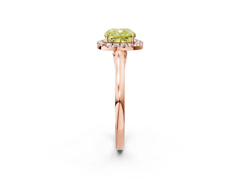 Rose gold Fancy Yellow Cushion Cut Halo Round Diamond Solitaire Ring with Pavé Band and Four-Prong Setting_14