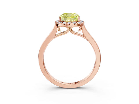 Rose gold Fancy Yellow Cushion Cut Halo Round Diamond Solitaire Ring with Pavé Band and Four-Prong Setting_15