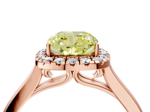 Rose gold Fancy Yellow Cushion Cut Halo Round Diamond Solitaire Ring with Pavé Band and Four-Prong Setting_16