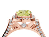 Rose gold Fancy Yellow Cushion Cut Halo Round Diamond Twist Band with Four-Prong Setting_4
