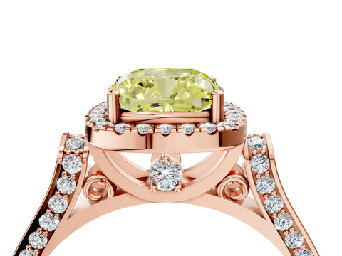 Rose gold Fancy Yellow Cushion Cut Halo Round Diamond Twist Band with Four-Prong Setting_4